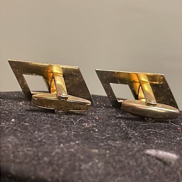 Vintage 1950s MCM Art Deco Fosters mixed metal gold tone whale back cuff links - Picture 8 of 15